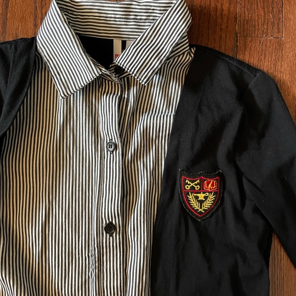 Dark Academia Black Short Sleeve Pinstripe Blouse and Cardigan - Picture 4 of 4